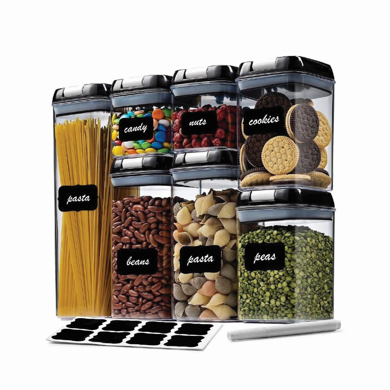 Airtight Plastic Food Storage Container Set – 7 Pcs With Chalkboard Labels