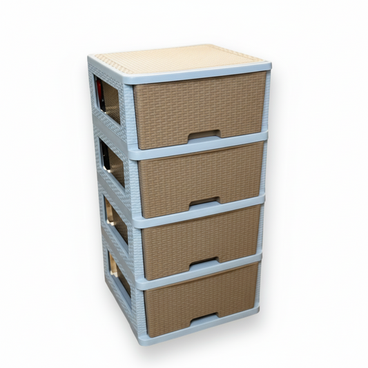 4-Tier Rattan Style Plastic Storage Drawer Cabinet