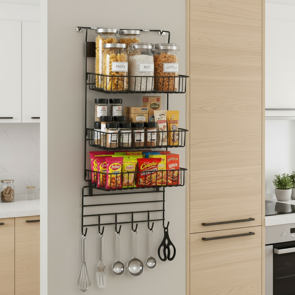 Multi-Purpose 3-Tier Wall Organizer Rack With Hooks