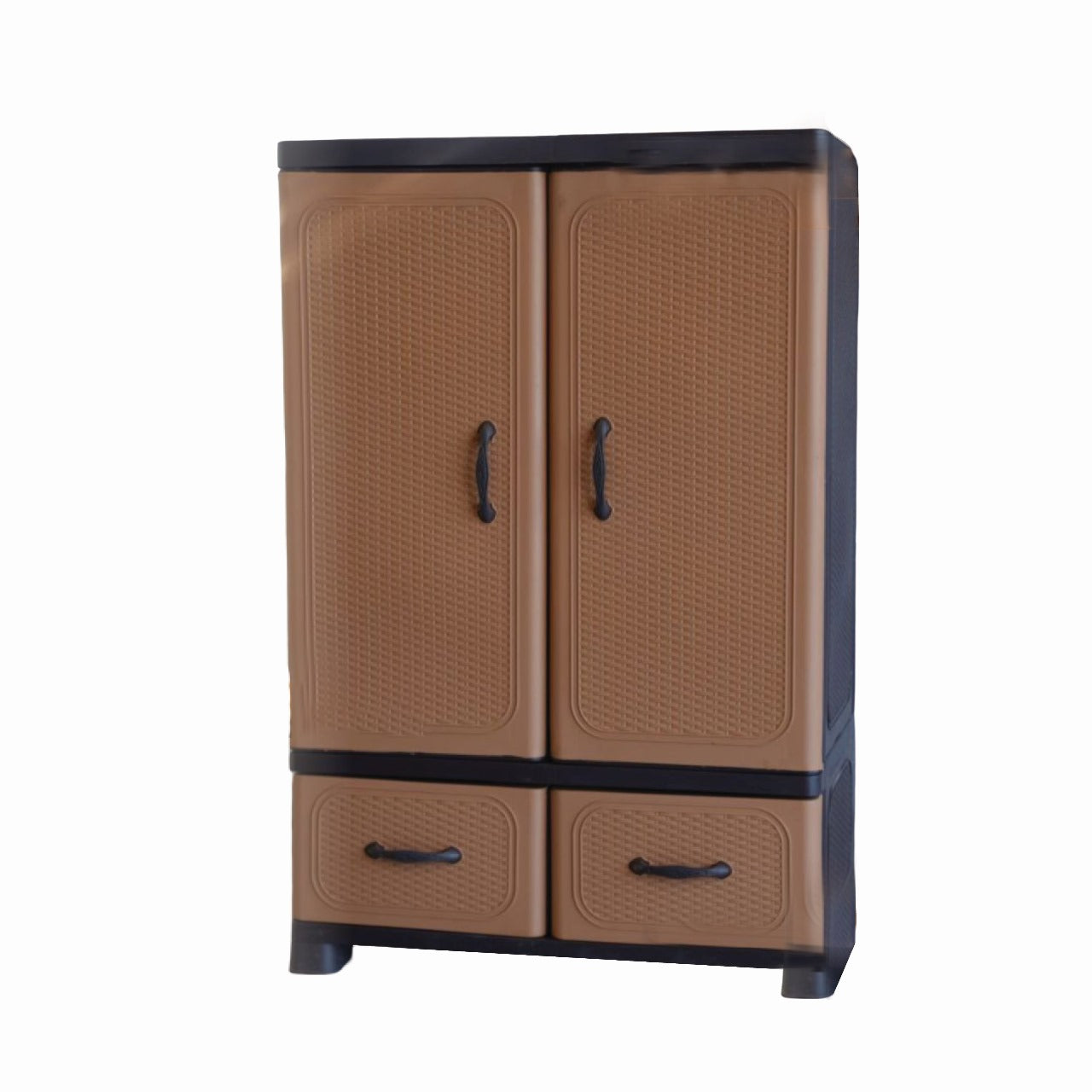 Plastic Double Door Wardrobe With 2 Drawers – Brown & Black