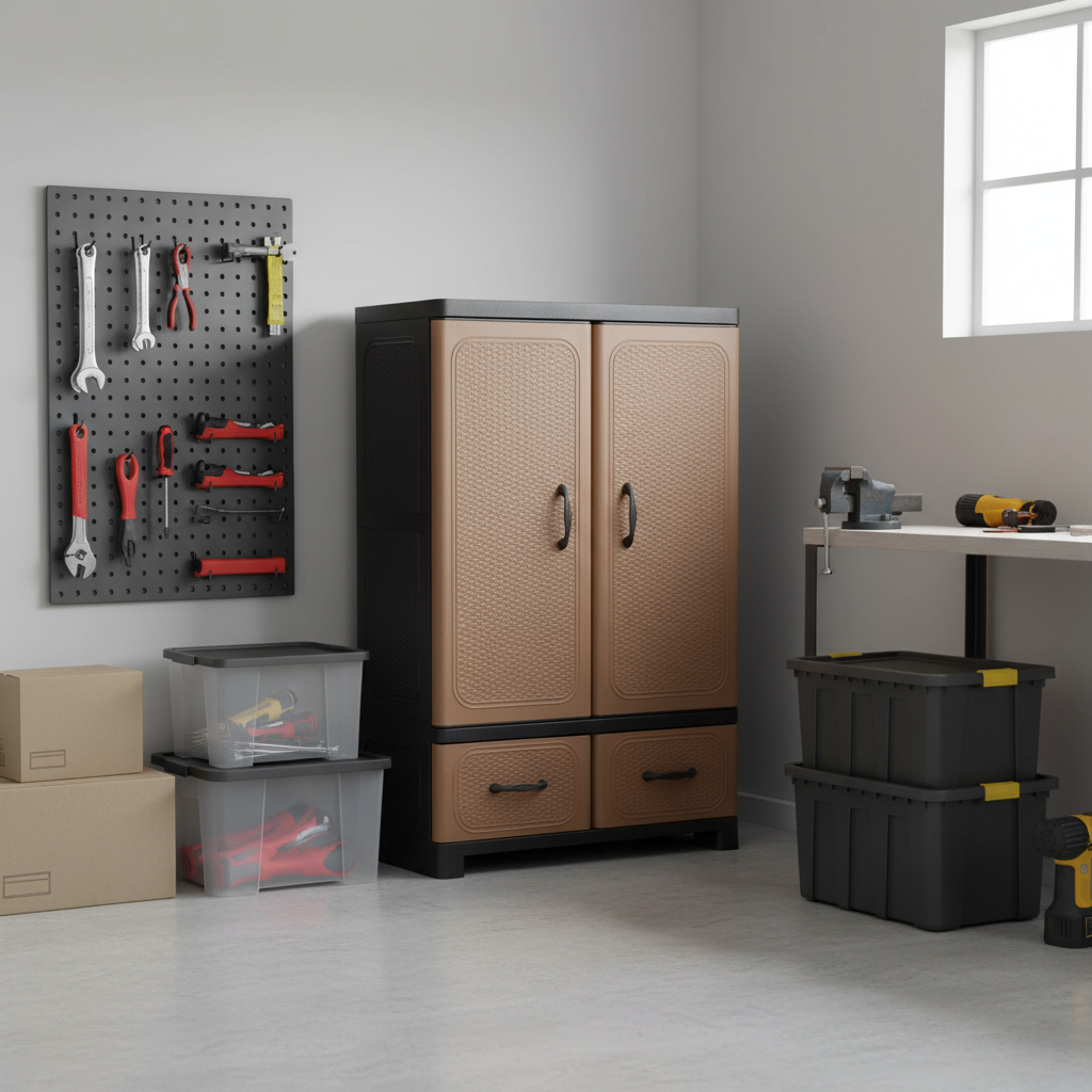 Plastic Double Door Wardrobe With 2 Drawers – Brown & Black