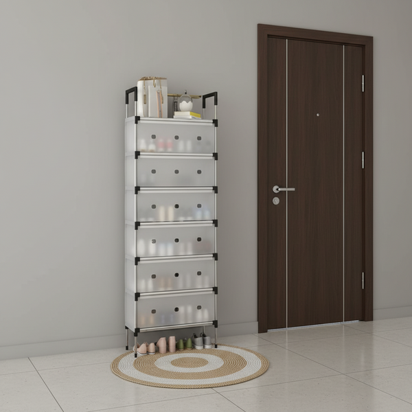 Multi-Layer Plastic Storage Cabinet With 7 Drawers And Open Bottom Rack