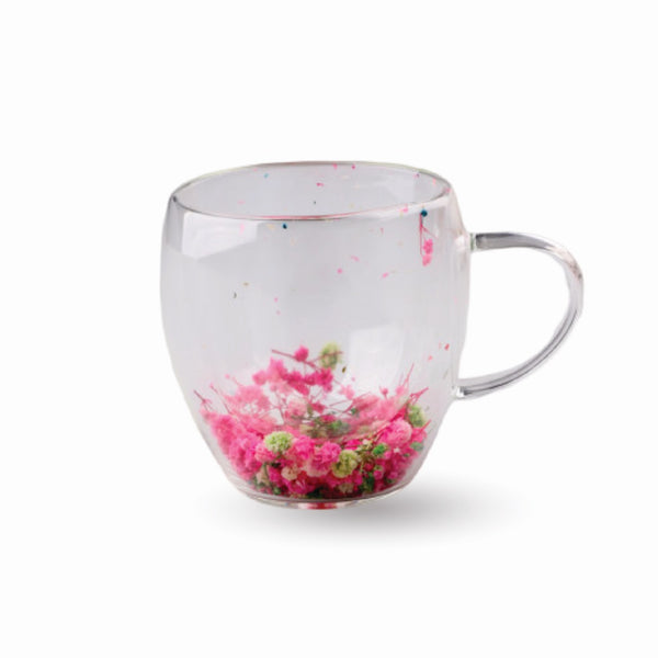 Clear Glass Mug With Dried Flower Base – Elegant Tea & Coffee Cup
