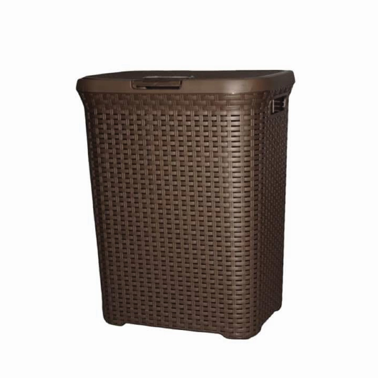Brown Rattan-Style Laundry Hamper With Lid