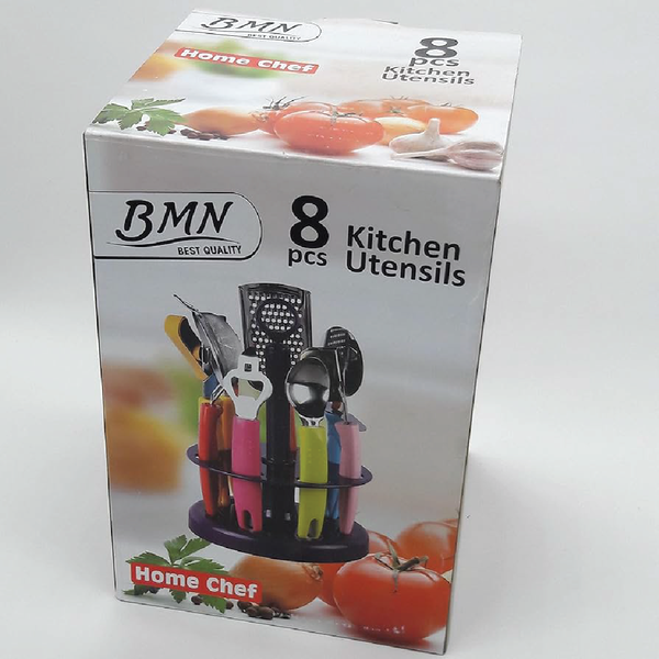 BMN Home Chef 8-Piece Kitchen Utensils Set with Rotating Stand