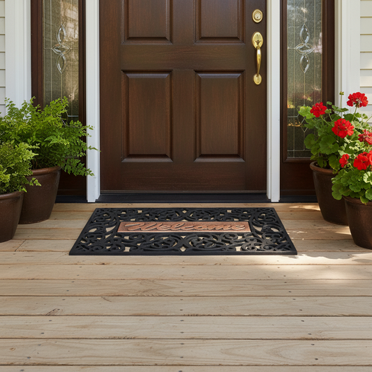 Decorative Scrollwork Welcome Door Mat – Heavy-Duty Outdoor Entry Mat