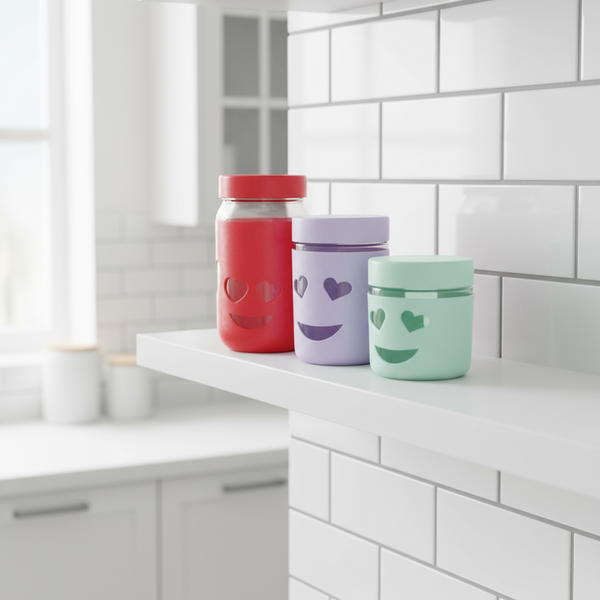 3-Piece Smiley Face Glass Jar Set With Colorful Lids