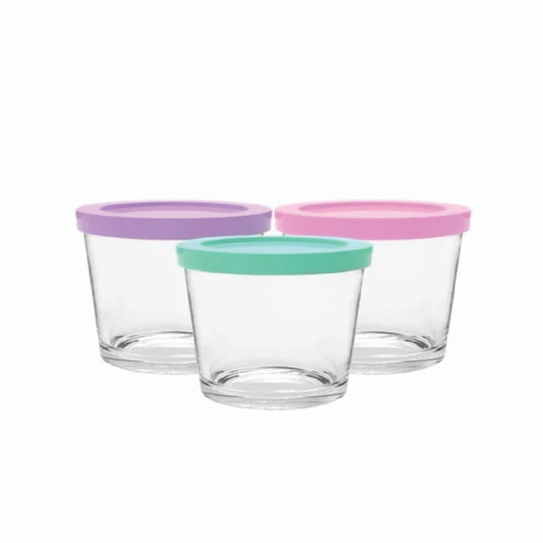 Glass Food Containers With Color Lids – 220ml (Set Of 3)