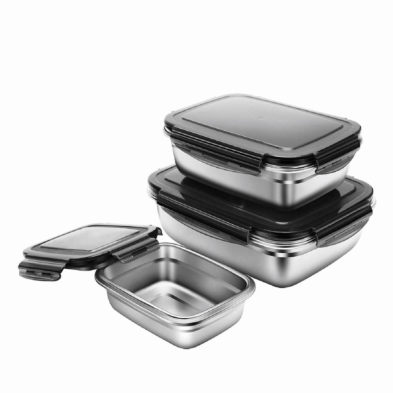Thick Plastic Food Storage Container Set With Black Lock Lids – 3 Pieces