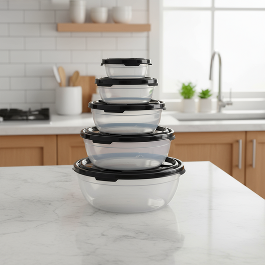 5-Piece Round Food Container Set With Black Lids