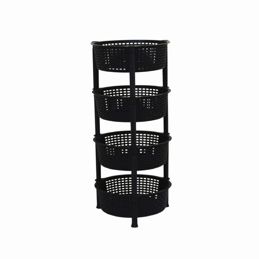4-Tier Round Plastic Storage Rack – Woven Style