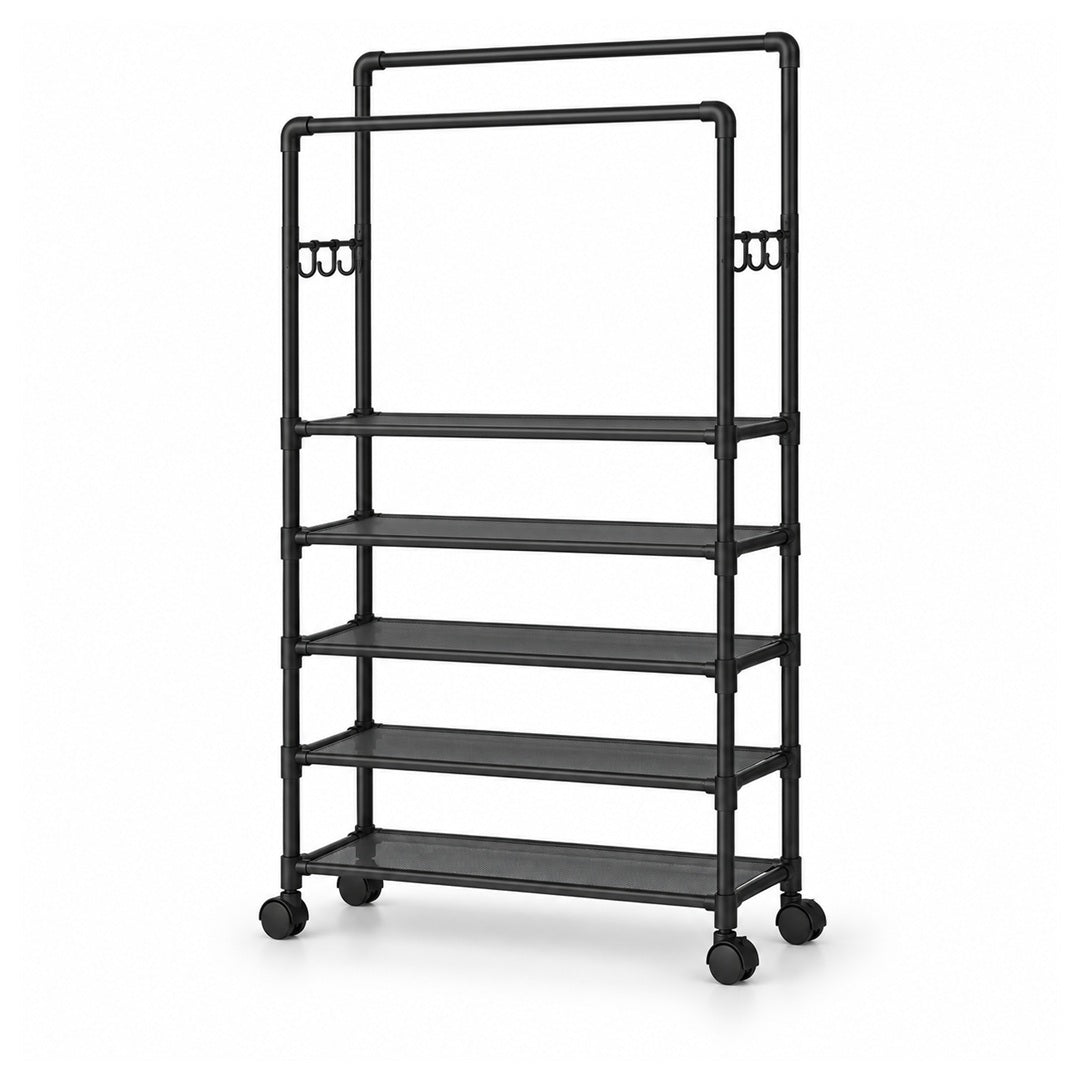 Rolling Clothes Rail with Shoe Storage Shelves
