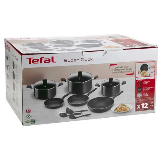 Tefal Super Cook 12PCS Non-Stick Cookware Set – Durable Pots & Pans with Utensils