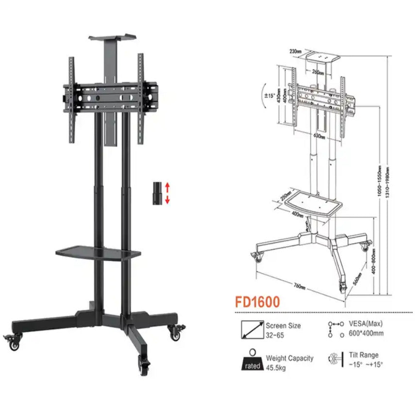 TechStand TV Trolley with Accessory Shelf